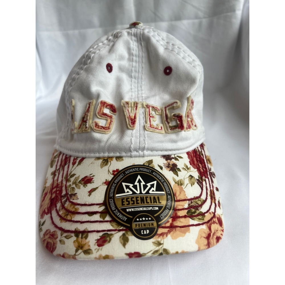 Baseball Cap Embroidered LAS VEGAS White Floral Cotton Adjustable NWT